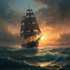 Fototapeta premium warship at sunset