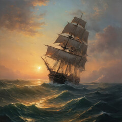 Fototapeta premium warship at sunset