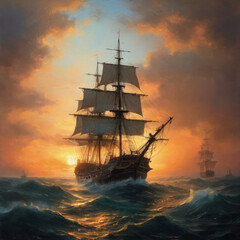 Fototapeta premium warship at sunset