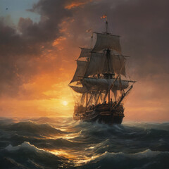 Fototapeta premium warship at sunset