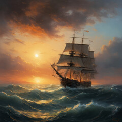 Fototapeta premium warship at sunset