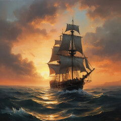 Fototapeta premium warship at sunset