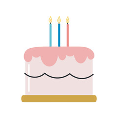 Cake with candles. Flat cartoon vector illustration isolated on white background. For birthday, party, card, printing.