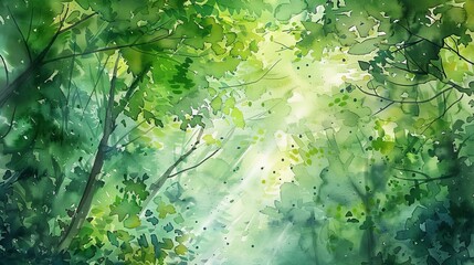 Gentle watercolor depiction of a lush green valley surrounded by distant mountains, ideal for instilling peace and comfort