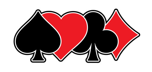 Cartoon ace, king, queen, jack. Cards game spades. Queen, King, Heart, Ace. Poker player card. Spade jack pattern. Vector bridge icon. Gambling play suit black blackjack. Casino club gaming logo.  