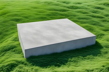 flat stone podium on a green grass 