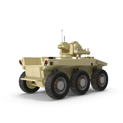 Fototapeta premium 3D realistic Robotic combat vehicle isolated on white background, Celebration of the Serbian Army, Victory Day and Europe Day