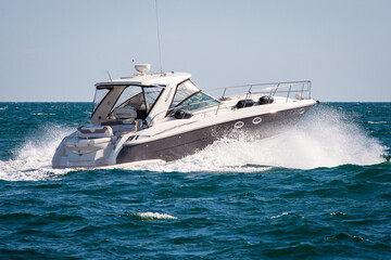 Luxury motor boat. Speed motor boat, yacht
