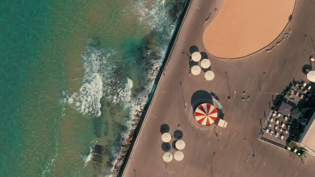 Aerial view Directly above a port and beach in Tel Aviv