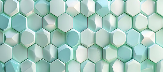 An image of gently intersecting hexagons with rounded corners, captured in a soft, harmonious pastel color scheme of mint green and baby blue