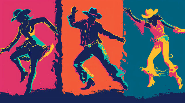 Brightly colored country-western dancers