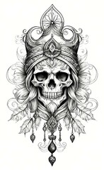  Skull. Tattoo sketch. Generative Ai.