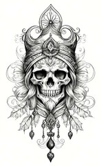 Fototapeta premium Skull. Tattoo sketch. Generative Ai.