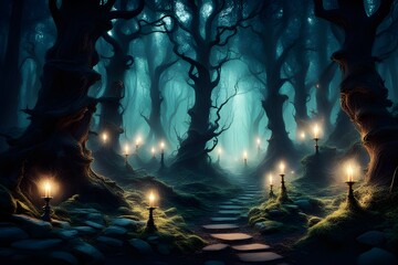 Mysterious Forest and Fantasy lights 