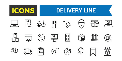 Delivery Line Icons Set, Shipping Icon Collection, Set Of Shipping Related Vector Line Icons, Contains Such Icons As Courier, Package Protection, Return And More, Vector Illustration