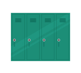 School locker. Students metal lockers or gym sports cabinets for college teenagers, cloakroom cupboard open closed doors, fitness steel closet cartoon vector illustration of college locker storage
