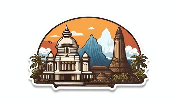 Iconic Images of 2d Cities in Indonesia on a White Background