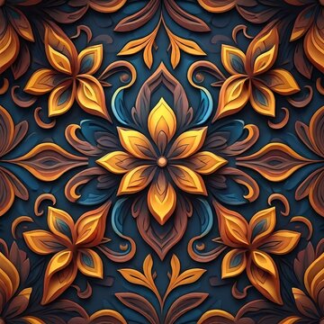 A pattern of a decorative design with yellow and blue colors