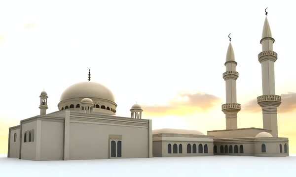 3d mosque with several minarets around it