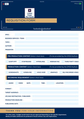 Obraz premium Media Collateral Requisition form. Prepared forms for filling media production work template. Videography job. Freelance. Vector file. Form paper. Interview.