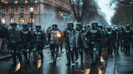 Obraz premium Anti-riot police squad on the street