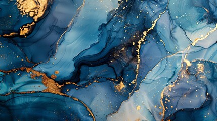 Fototapeta premium Swirling Blue and Gold Marble Ink Abstract Elegance