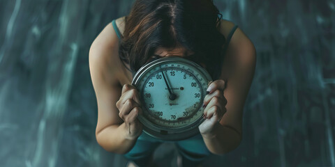 Hypothyroidism: The Fatigue and Weight Gain - Picture a person looking tired and holding a scale with a higher weight, illustrating the fatigue and weight gain