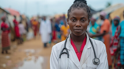 Fototapeta premium Portrait of a young african woman doctor standing in the street.