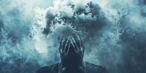Fibromyalgia Fog: The Cognitive Impairment and Forgetfulness - Visualize a person surrounded by a foggy cloud, holding their head in confusion