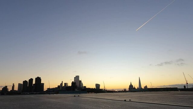 Hyperlapse footage of the sunrise over the city of London as seen from Hatton Garden, England, UK