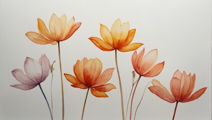 A group of elegant orange tulips stand tall in this graceful watercolor painting