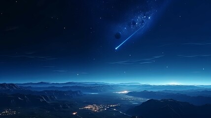 Obraz na płótnie Canvas Breathtaking Celestial Landscape with Shooting Star Streaking Across Serene Mountain Lake at Night