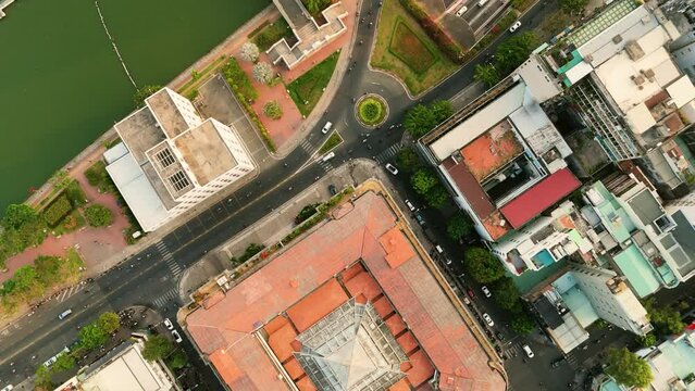 Aerial footage of the traffic on D. Vo Van Kiet Street in downtown Ho Chi Minh City, Vietnam