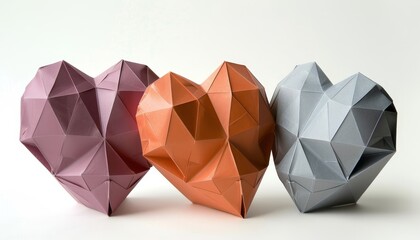 Origami hearts with a volume derived from geometric shapes