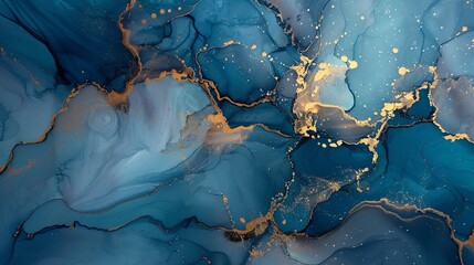 Fototapeta premium Swirling Blue and Gold Marble Ink Abstract Elegance