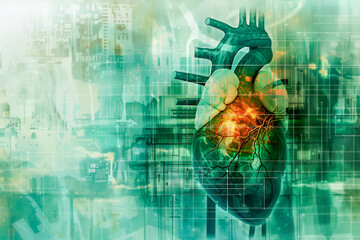Human heart image on abstract background