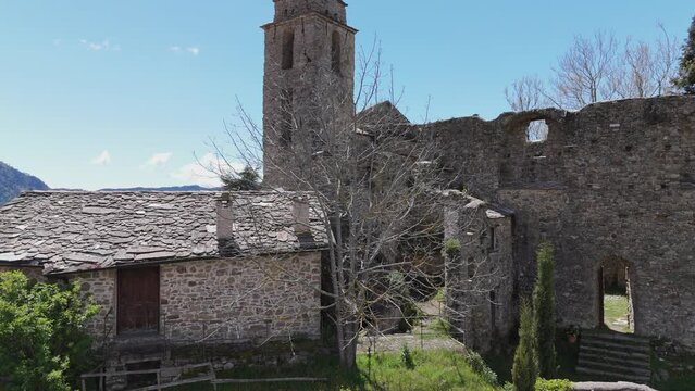 Bajardo Italy drone aerial video of a San Nicolo church old medieval town in the mountains