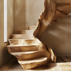 Contemporary design  natural ash wood staircase in the interior of a modern newly built house