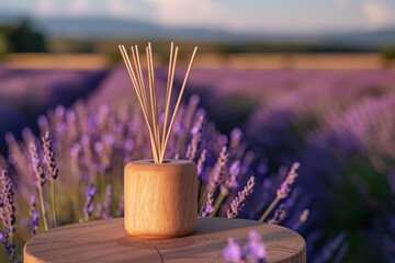 Place air freshener on table in lavender field