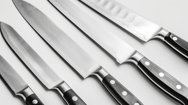 A set of knives with a black handle and a silver blade