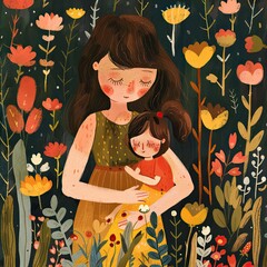 mothers day illustration with baby