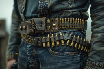 Leather bandolier on the belt