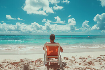 Fototapeta premium man in a sun lounger sunbathing on the beach