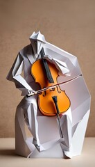 AI generated illustration of a cello player in origami
