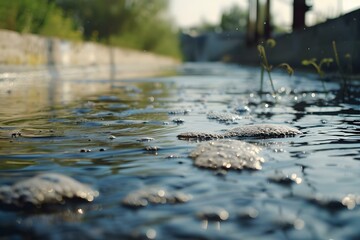 Fototapeta premium Industrial facility cleans wastewater before releasing it back into the environment. Concept Wastewater treatment, Environmental protection, Industrial process, Water quality, Pollution control
