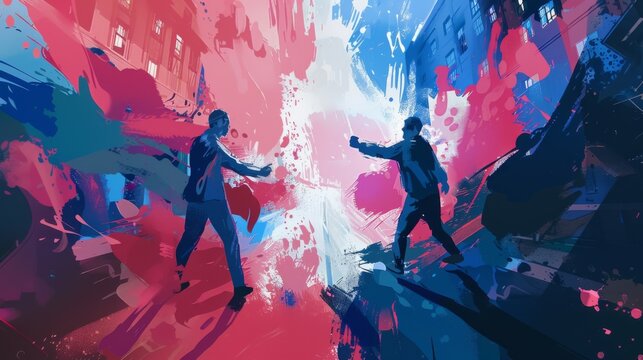 Illustration capturing the intense atmosphere of a polarizing social policy debate