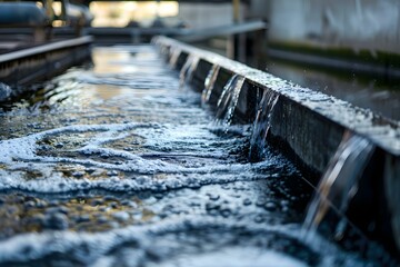 Treating Wastewater at an Industrial Facility Before Discharge. Concept Wastewater Treatment, Industrial Facility, Discharge Regulations, Water Quality Standards, Environmental Protection