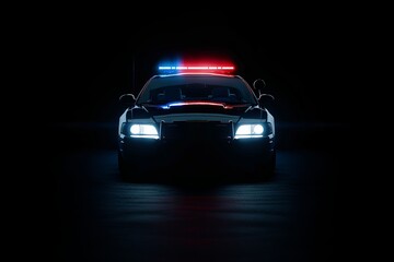 Police car with black background and lights and siren