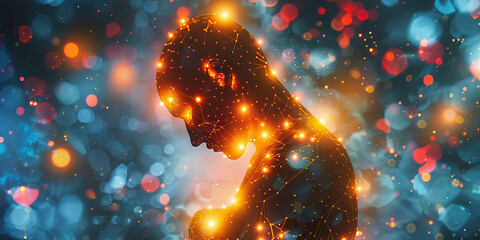 Fibromyalgia Flare-Up: The Widespread Pain and Fatigue - Picture a person surrounded by glowing points of pain all over their body, with exhaustion depicted as heavy weights