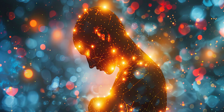 Fibromyalgia Flare-Up: The Widespread Pain and Fatigue - Picture a person surrounded by glowing points of pain all over their body, with exhaustion depicted as heavy weights